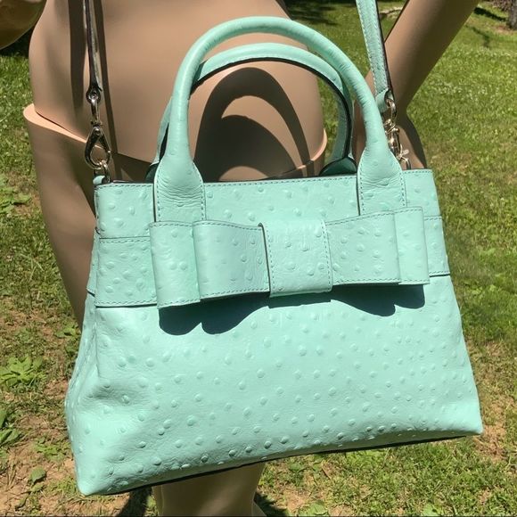 NWT $429 kate spade | Provence Charm City Ostrich Satchel Bag | Robin’s Egg Blue - Picture 4 of 15